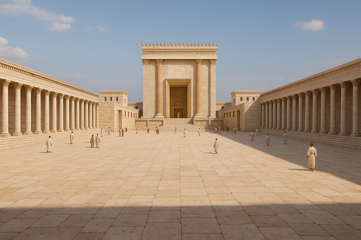 Reconstrucción visual de los atrios del templo