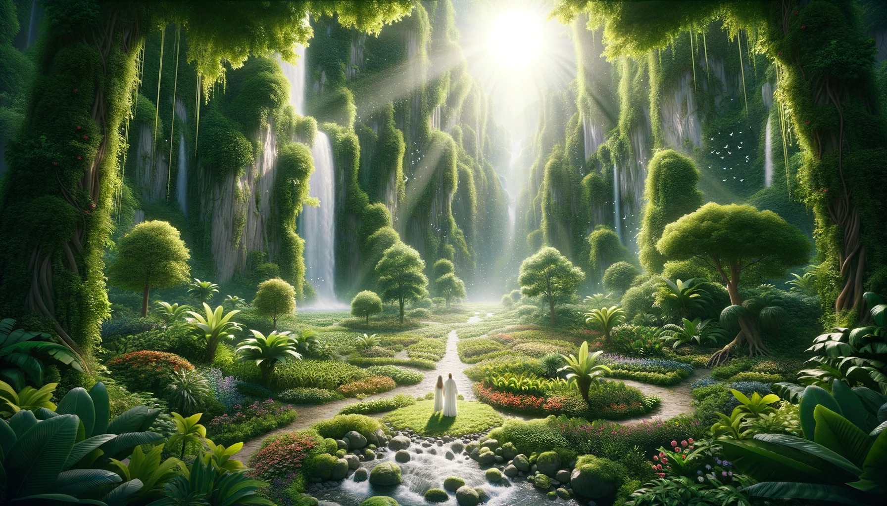El Jardín del Edén con Adán y Eva
